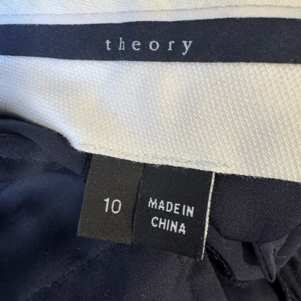 Theory 100% Silk Blue and Black Wide-Leg Trousers - Picture 2 of 11